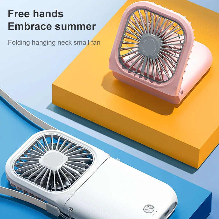 F20 Electroplating Handheld Fan Portable Desktop Folding Mute USB Hanging Neck Fan (Blue) - Image 14