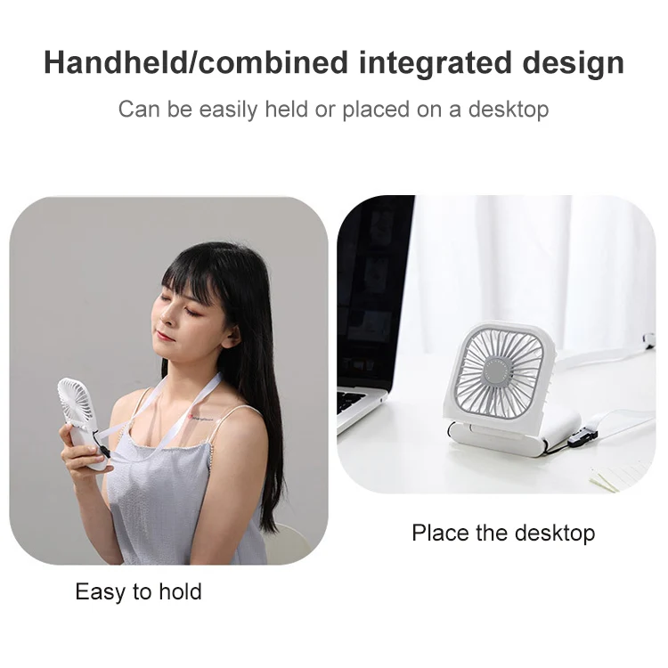 F20 Electroplating Handheld Fan Portable Desktop Folding Mute USB Hanging Neck Fan (Pink) - Image 5
