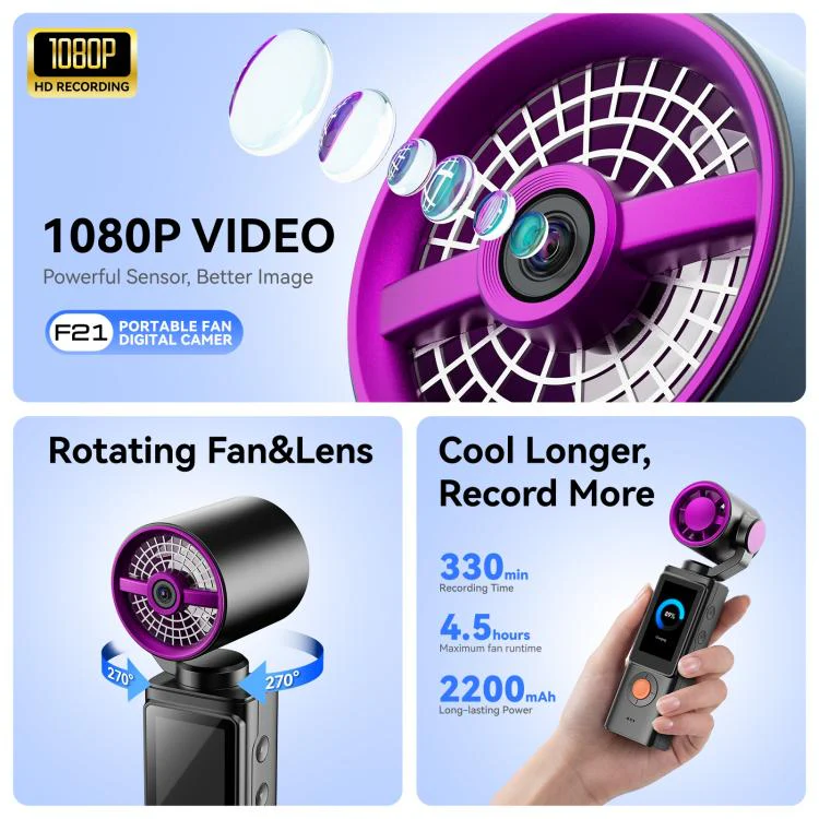 F21 1.97 inch IPS Screen 1080P HD Handheld Vlog Video Camera with Fan(Black) - Image 3