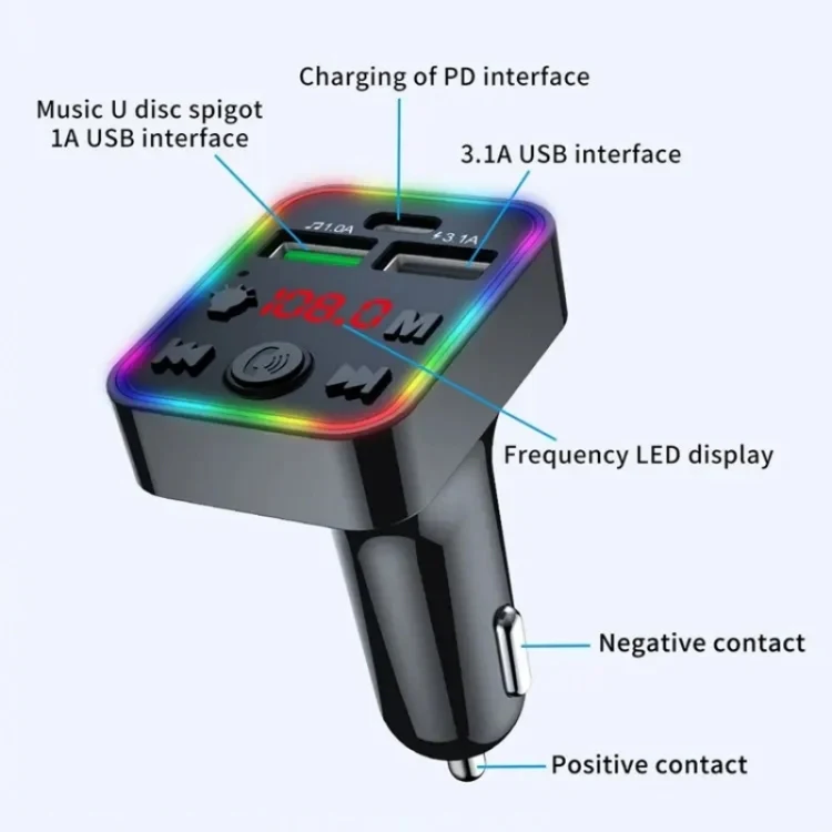 F22 Dual USB Car Charger Smart Bluetooth Calling Car Audio Device 7-Colors LED Car MP3 Player - Image 5