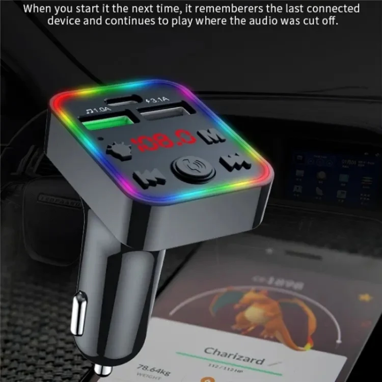 F22 Dual USB Car Charger Smart Bluetooth Calling Car Audio Device 7-Colors LED Car MP3 Player - Image 7