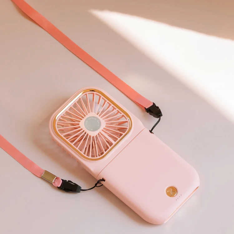 F30 Electroplating Handheld Fan Portable Desktop Folding Mute USB Hanging Neck Fan, Upgraded Version (Pink) - Image 2