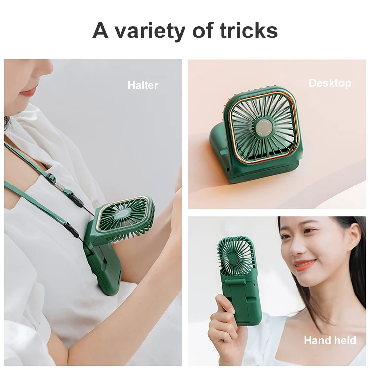 F30 Electroplating Handheld Fan Portable Desktop Folding Mute USB Hanging Neck Fan, Upgraded Version (Pink) - Image 3