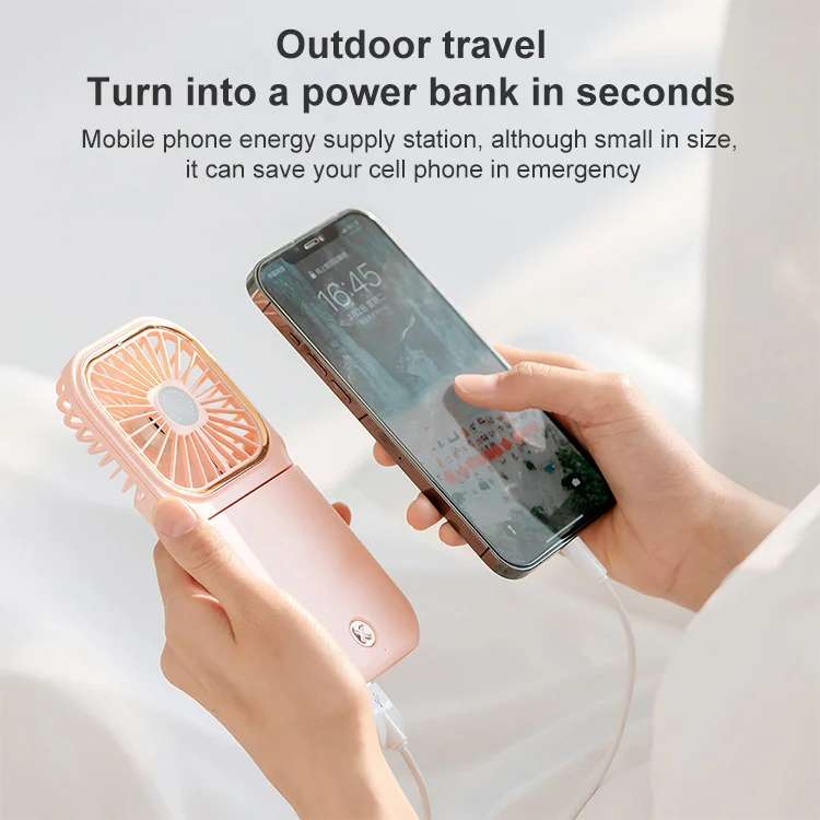 F30 Electroplating Handheld Fan Portable Desktop Folding Mute USB Hanging Neck Fan, Upgraded Version (Pink) - Image 6