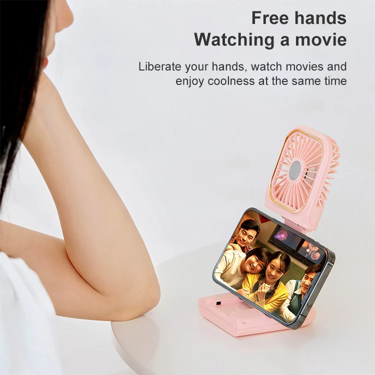F30 Electroplating Handheld Fan Portable Desktop Folding Mute USB Hanging Neck Fan, Upgraded Version (Pink) - Image 7