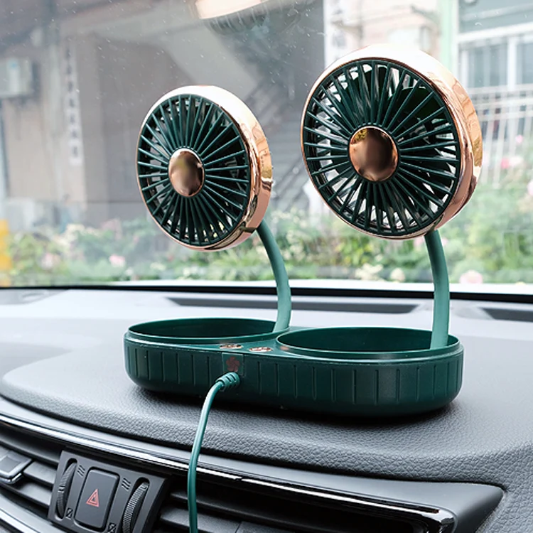 F303 Car USB Fan Car Shake Head Fan(Double Head Gold) - Image 3
