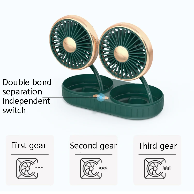 F303 Car USB Fan Car Shake Head Fan(Double Head Gold) - Image 4