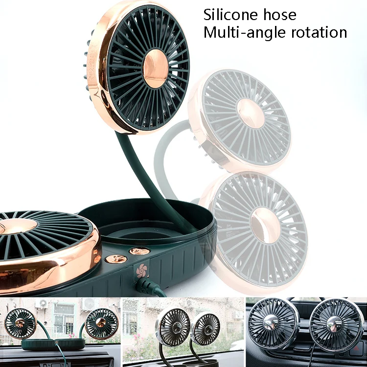 F303 Car USB Fan Car Shake Head Fan(Double Head Gold) - Image 5