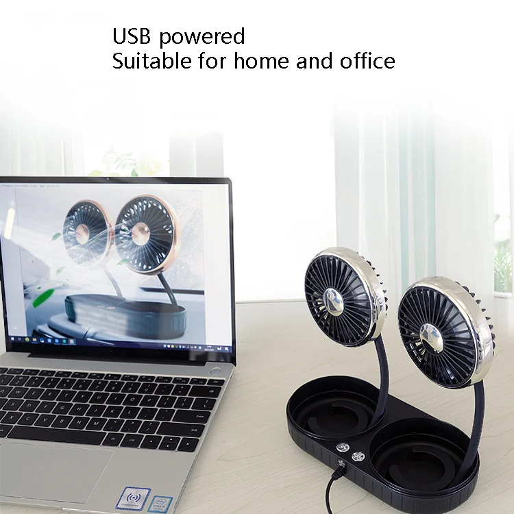 F303 Car USB Fan Car Shake Head Fan(Double Head Gold) - Image 7