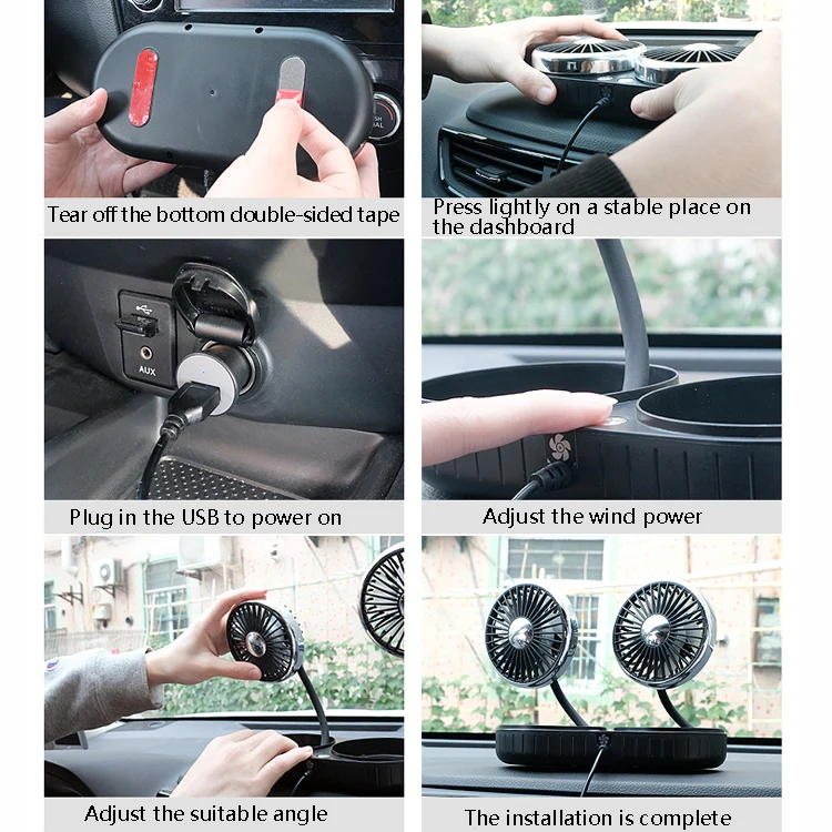 F303 Car USB Fan Car Shake Head Fan(Double Head Silver) - Image 8