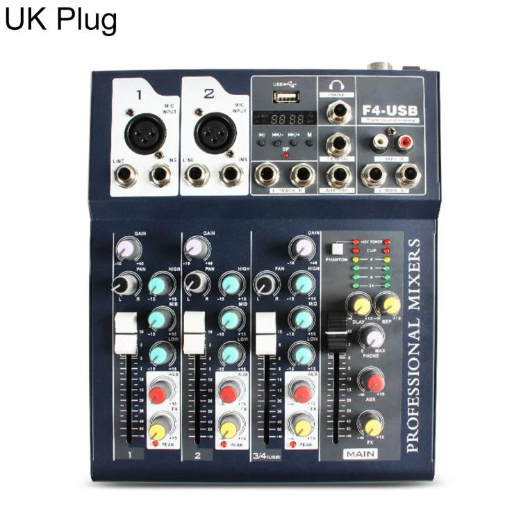 F4 4-Channel Multi-function Professional Bluetooth Live Streaming Mixer, Plug Type:UK Plug(Black)