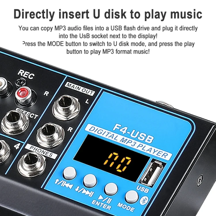 F4 Home 4-channel Bluetooth USB Reverb Mixer, US Plug (Black) - Image 4