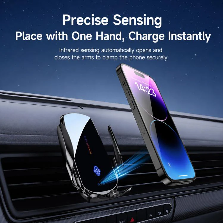 F4 Smart Infrared Sensing Car Magnetic Wireless Charging Phone Holder, Color:Silver(Wireless Charger + Magnetic connector) - Image 9