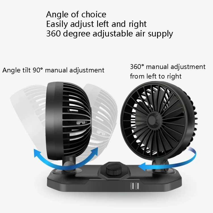 F558 With USB Mobile Phone Charging Car Fan 12/24V Car Truck Double Shaking Head Fan(Double Head 24V) - Image 3
