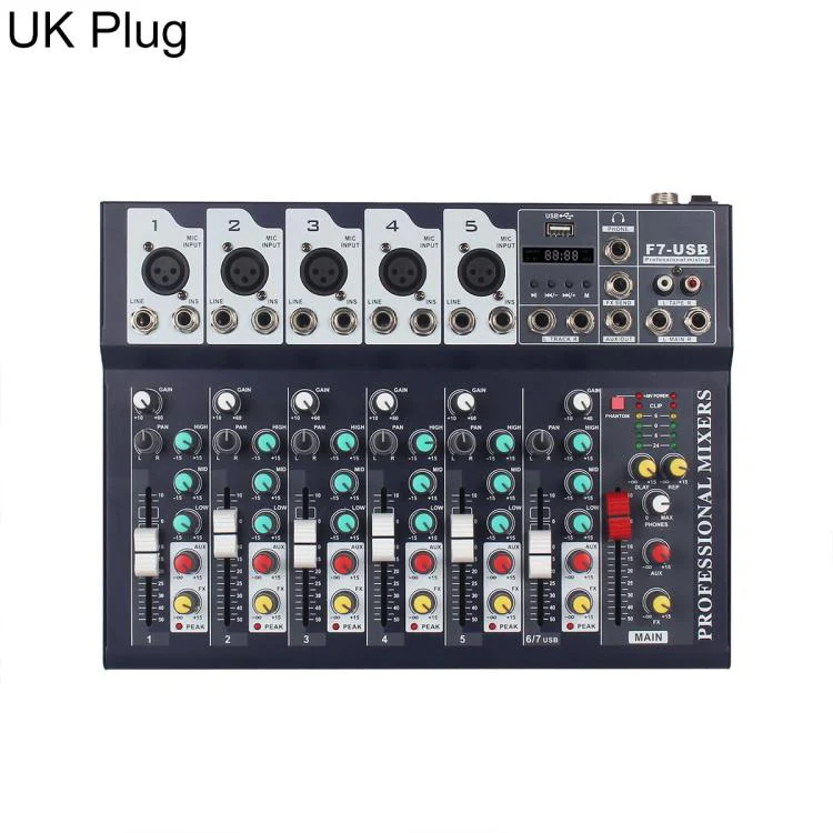 F7 7-Channel Multi-function Professional Bluetooth Live Streaming Mixer, Plug Type:UK Plug(Black)