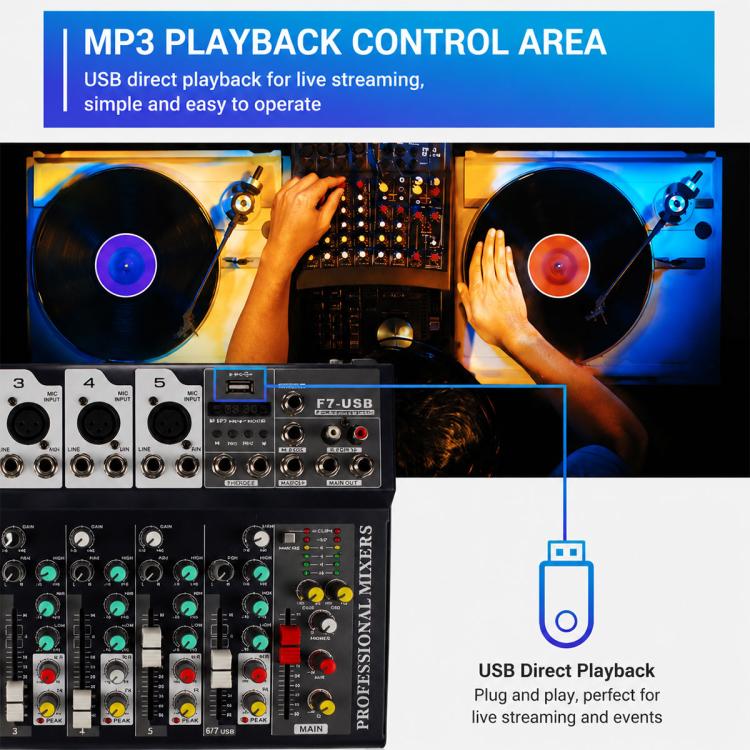F7 7-Channel Multi-function Professional Bluetooth Live Streaming Mixer, Plug Type:UK Plug(Black) - Image 7