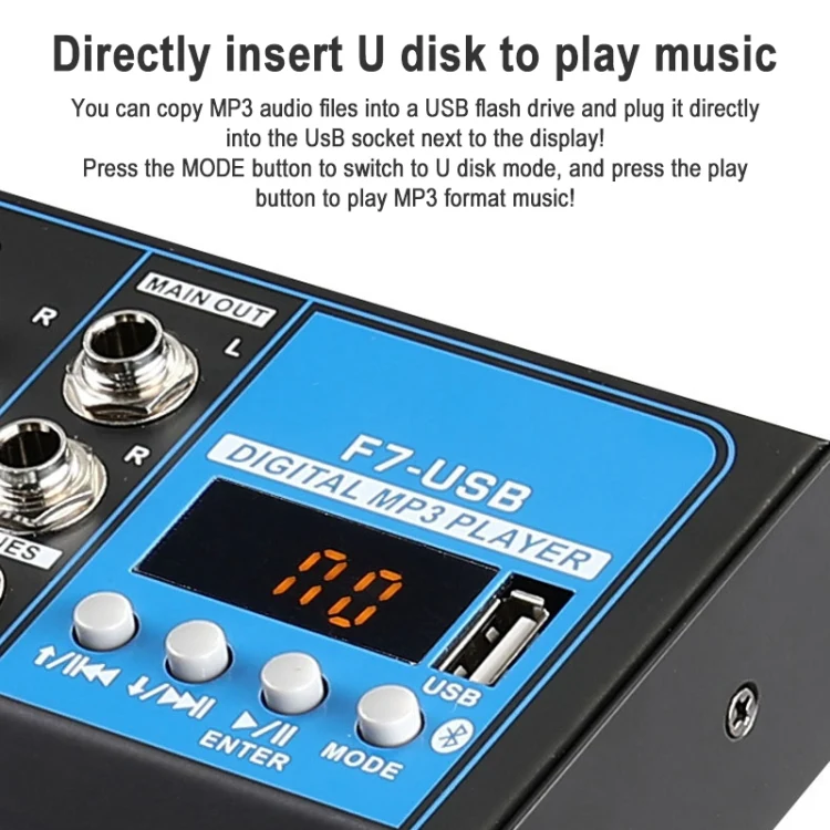F7 Home 7-channel Bluetooth USB Reverb Mixer, EU Plug(Black) - Image 4