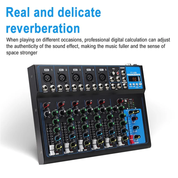 F7 Home 7-channel Bluetooth USB Reverb Mixer, EU Plug(Black) - Image 5