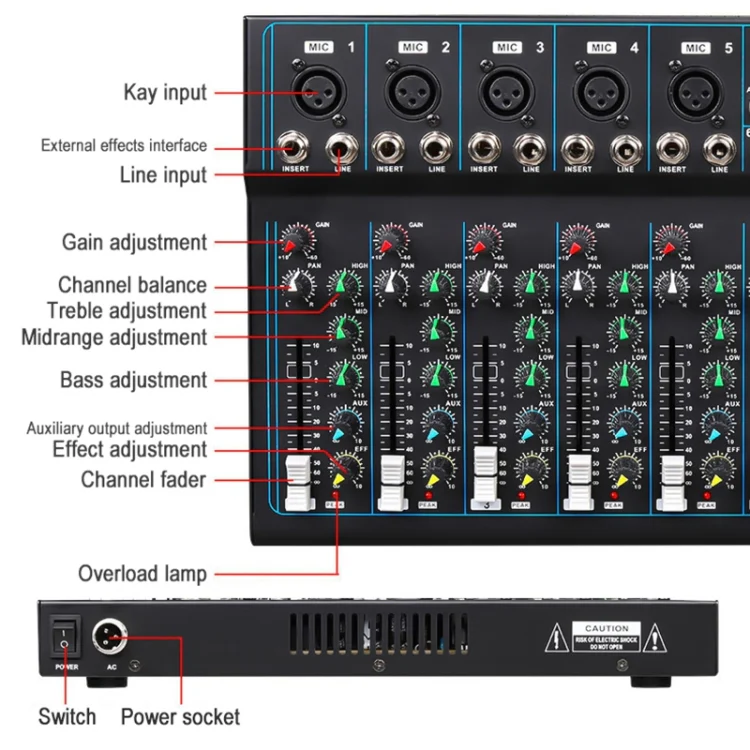 F7 Home 7-channel Bluetooth USB Reverb Mixer, US Plug(Black) - Image 6