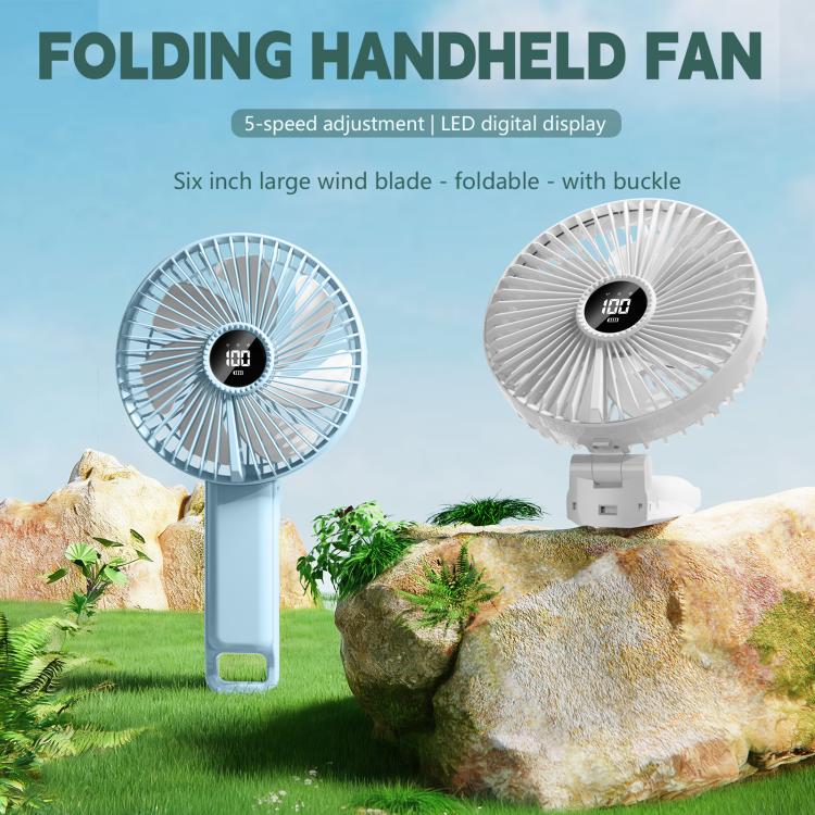 F7 Large Folding Handheld Fan with LED Digital Display(White) - Image 3