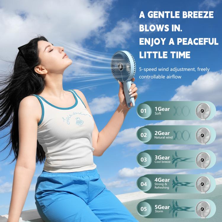 F7 Large Folding Handheld Fan with LED Digital Display(White) - Image 4