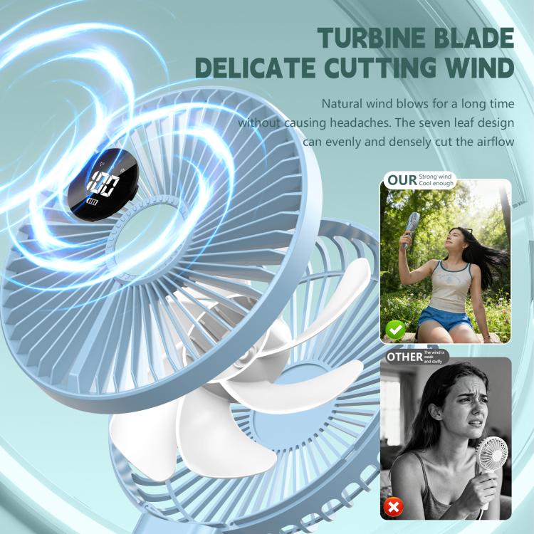 F7 Large Folding Handheld Fan with LED Digital Display(White) - Image 5