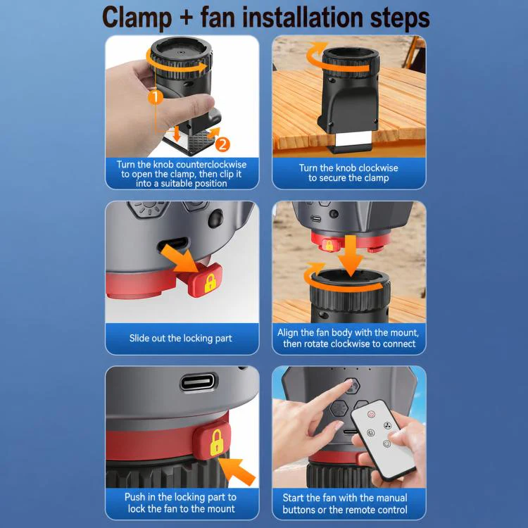 F8105 Oscillating Outdoor Fan With LED Light Remote Control Rechargeable Portable Fan - Image 11