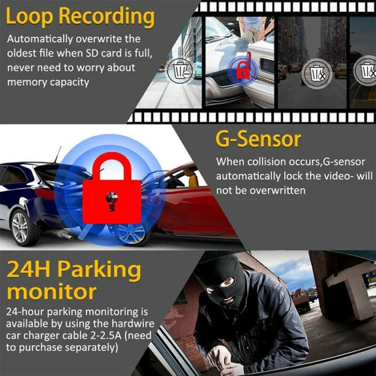F9 Car Front and Rear Dual Camera HD Infrared Night Vision Car Driving Recorder - Image 6