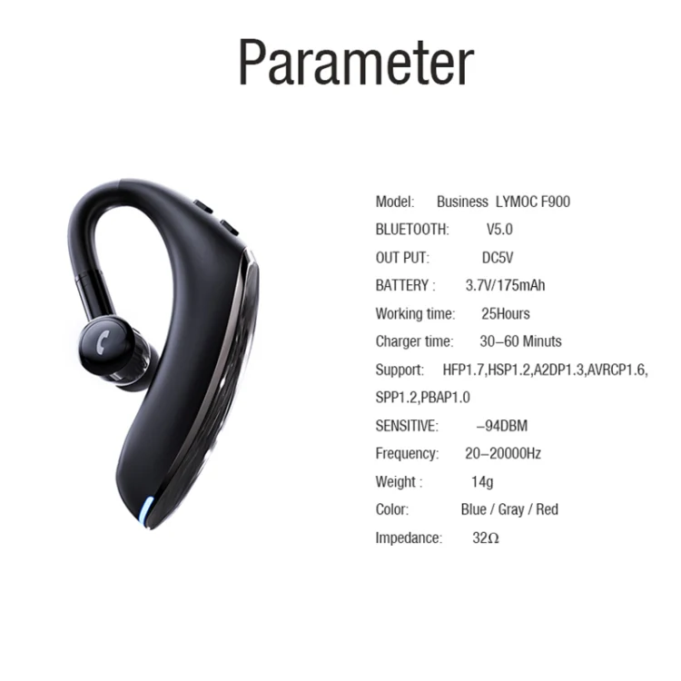 F900 Mini Earhook 180° Freely Rotating Wireless Bluetooth 5.0 Earphone Car Handsfree Call Headphone(Red) - Image 17