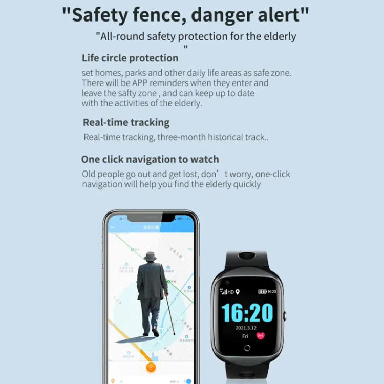 FA66S 1.3-inch Screen 4G Network GPS Tracking Elderly Smart Watch Support Heart Rate / Blood Pressure Monitoring, Model:American Version(Black Grey) - Image 9