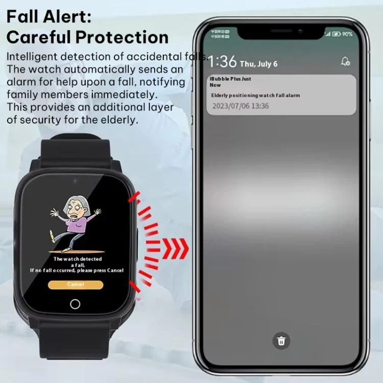 FA83S 1.69-inch 4G Network GPS Tracking Elderly Care Smart Watch Support Heart Rate / Blood Pressure Monitoring, Model:American Version(Black) - Image 12