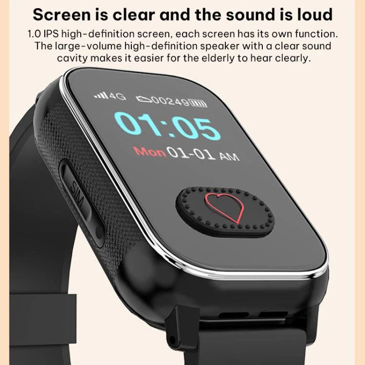 FA96S 1.0-inch Screen 4G Network GPS Tracking Elderly Care Smart Watch, Model:American Version(Black) - Image 3