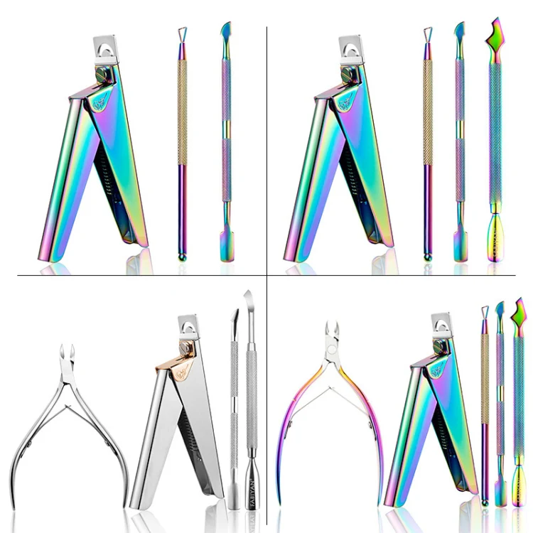FABIYAN Nail Art Scissors Set Stainless Steel Nail Clippers Dead Skin Scissors Remover Steel Push, Specification: Set 4 - Image 2