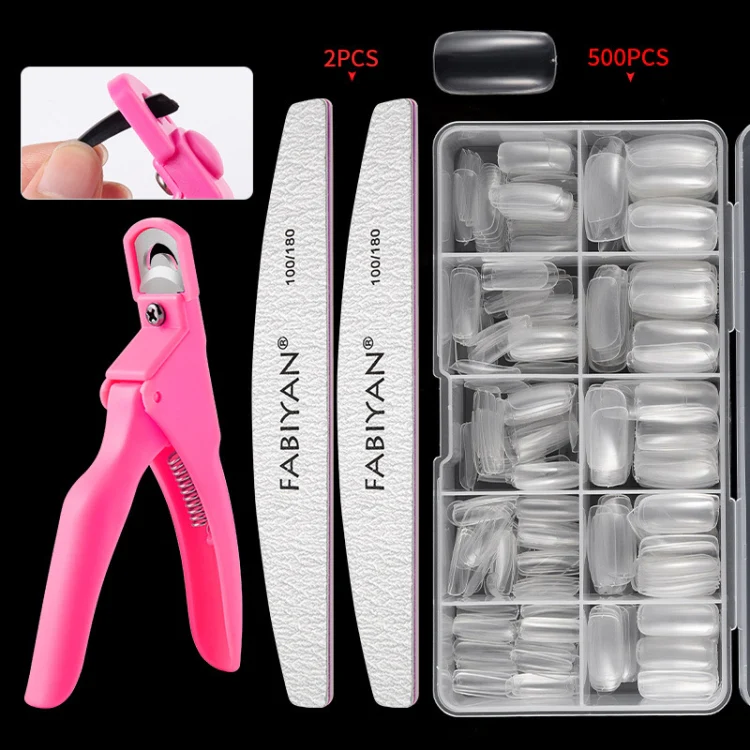 FABIYAN Nail Brush Nail Piece Set Nail Art Polishing Supplies Set, Specification: Transparent Full-sticked Small Set - Image 2