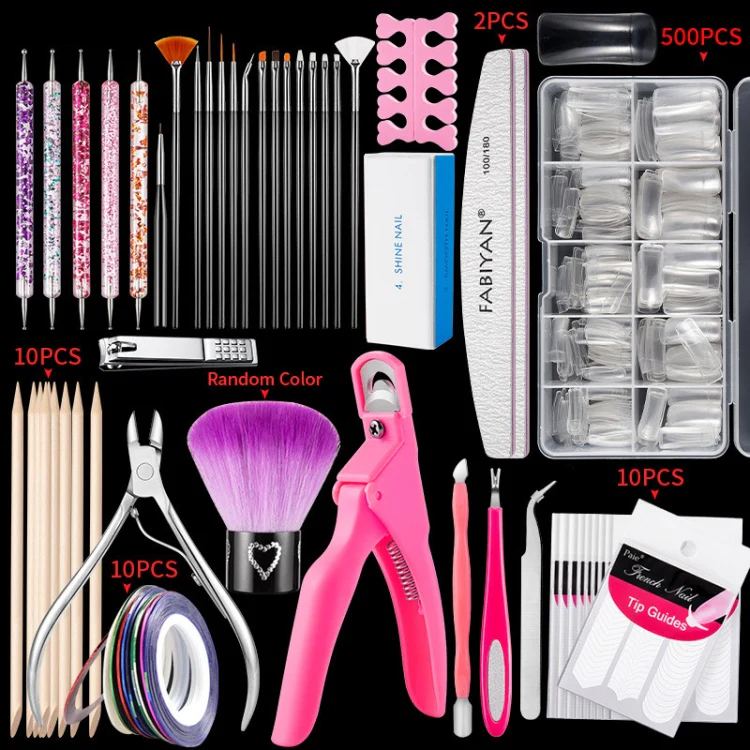 FABIYAN Nail Brush Nail Piece Set Nail Art Polishing Supplies Set, Specification: Transparent Semi-sticked Big Set - Image 2