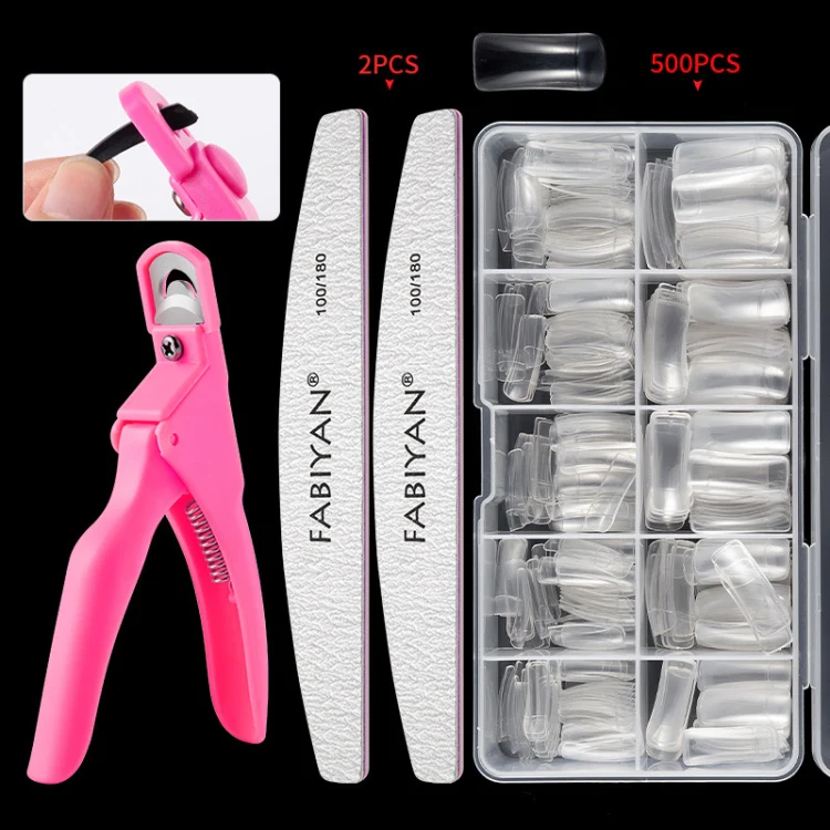 FABIYAN Nail Brush Nail Piece Set Nail Art Polishing Supplies Set, Specification: Transparent Semi-sticked Small Set - Image 2