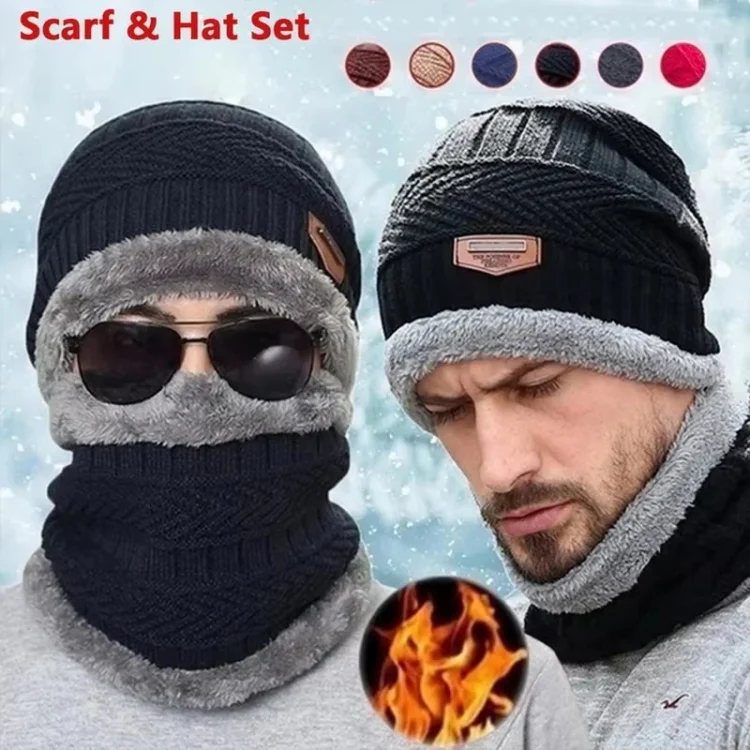 Fall Winter Men Soft Knitted Woolen Hat Fleece Warm Anti-Cold Riding Scarf Hat Neck Protect Cap, Size: Average(Black) - Image 7