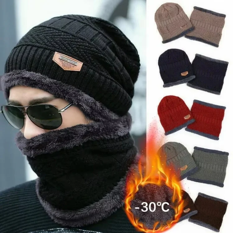 Fall Winter Men Soft Knitted Woolen Hat Fleece Warm Anti-Cold Riding Scarf Hat Neck Protect Cap, Size: Average(Red) - Image 8