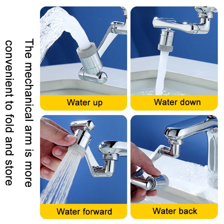 Faucet Robot Arm Universal Extender 1080 Degree Lifting Aerator, Specification: All Copper Double Outlet - Image 4