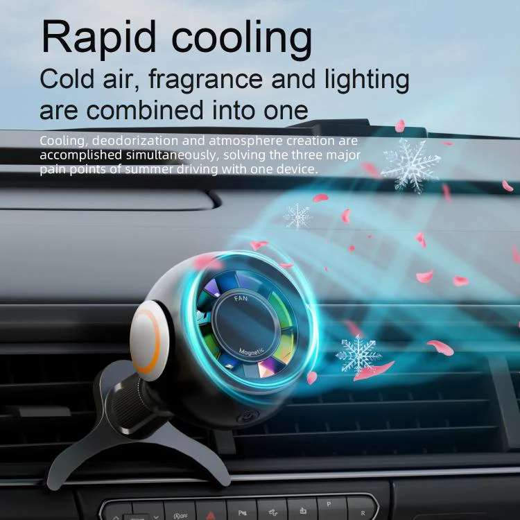 FC19 4 in 1 Multi-functional Car Air Outlet Magnetic Phone Holder Cooling Fan (Black) - Image 4