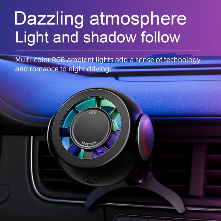 FC19 4 in 1 Multi-functional Car Air Outlet Magnetic Phone Holder Cooling Fan (Black) - Image 7