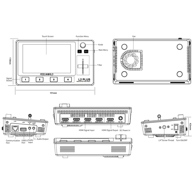 FEELWORLD L2 Plus Multi-camera Video Mixer Switcher with 5.5 inch Screen(EU Plug) - Image 4
