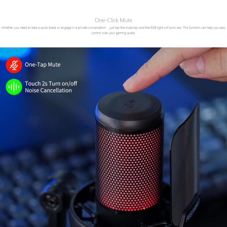 FEELWORLD VM1 USB Condenser Gaming Microphone for Streaming Noise Cancellation Mute RGB Light Boom Arm Stand (Black) - Image 4