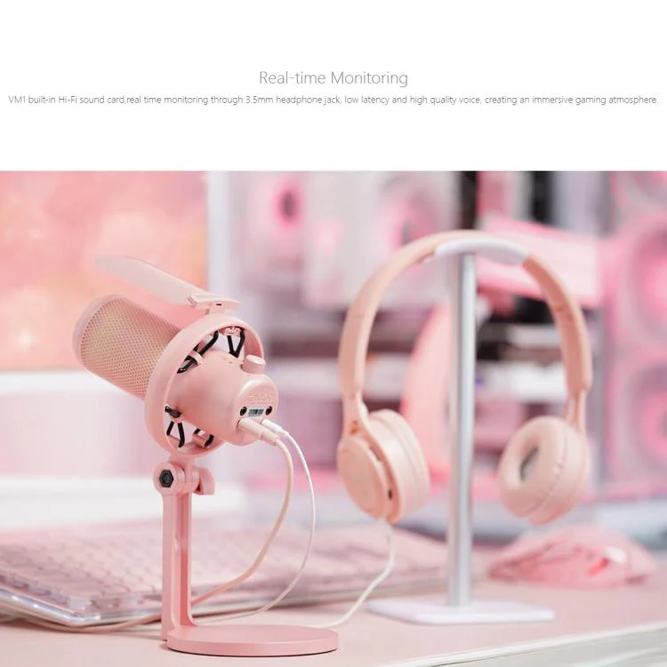 FEELWORLD VM1-XS USB Condenser Gaming Microphone for Streaming Noise Cancellation Mute RGB Light Desktop Stand (Pink) - Image 11