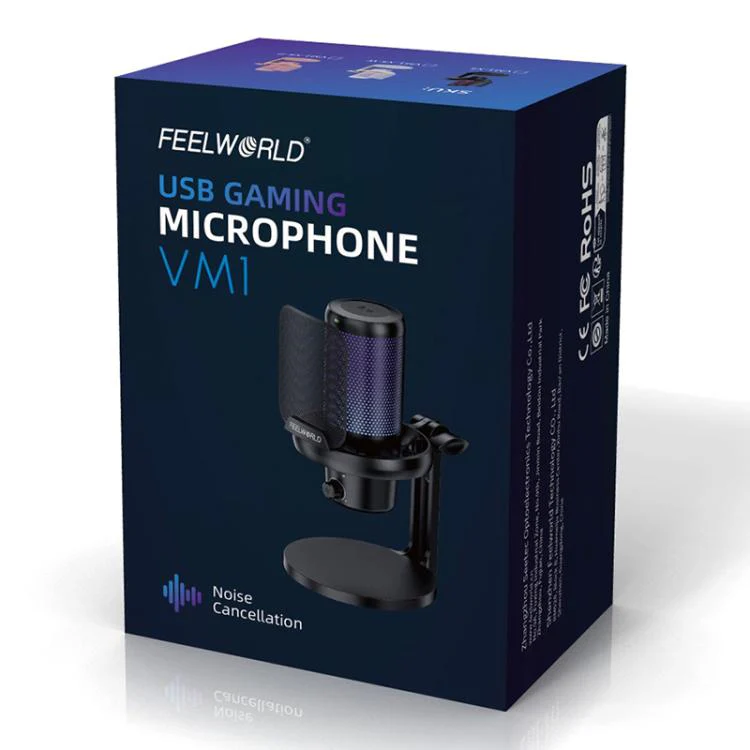 FEELWORLD VM1-XS USB Condenser Gaming Microphone for Streaming Noise Cancellation Mute RGB Light Desktop Stand (Pink) - Image 13