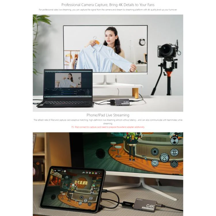 FEEWORLD C4K Video Capture 4K HDMI 60Hz In and Out USB-C Plug and Play for Streaming Gaming Video Conference - Image 9