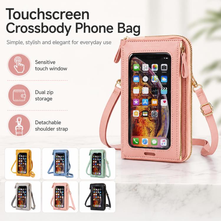 Female Touch Screen Phone Bag Multifunctional Crossbody Zipper Pouch(Pink) - Image 2