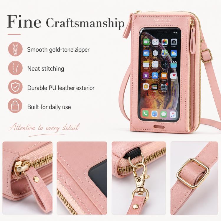 Female Touch Screen Phone Bag Multifunctional Crossbody Zipper Pouch(Pink) - Image 7