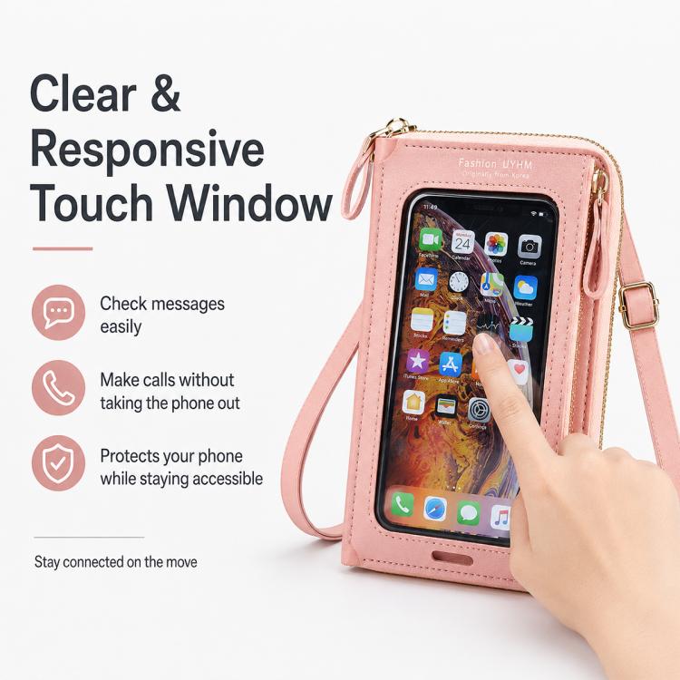 Female Touch Screen Phone Bag Multifunctional Crossbody Zipper Pouch(Pink) - Image 9