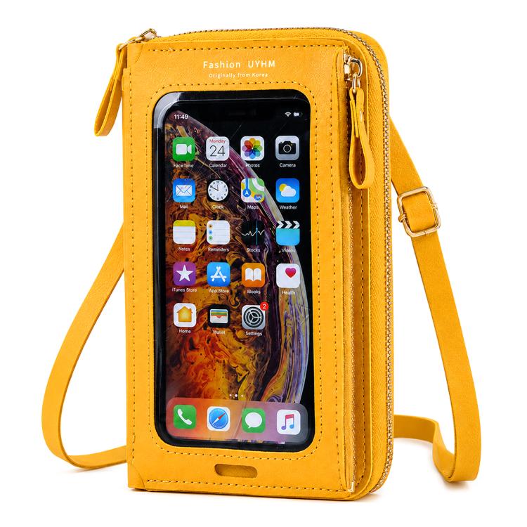 Female Touch Screen Phone Bag Multifunctional Crossbody Zipper Pouch(Yellow)